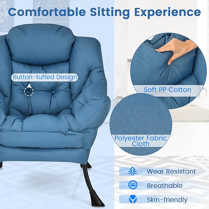 Single Lazy Sofa Chair Modern Lounge Chair Indoor w/Armrests &amp Side Storage Pocket Upholstered Comfy Reading Chair for Bedroom Living Room Office