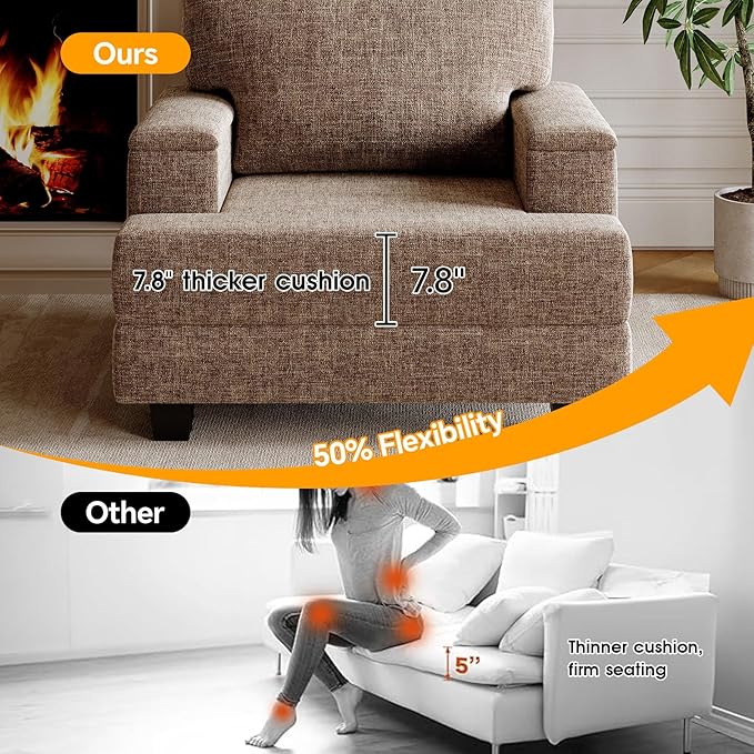 Oversized Accent Chair with Storage ArmrestComfy Living Room Chairs with 7.8'' CushionUpholstered Velvet ArmchairReading Accent Chairs for BedroomSingle Sofa ChairBrown
