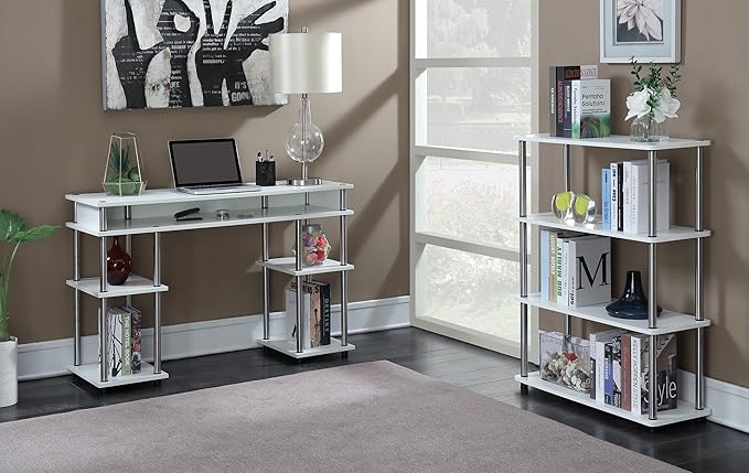 Convenience Concepts Designs2Go No Tools Student Desk 47.25 - Contemporary Office Dorm Room Desk and Vanity with Storage Shelves White