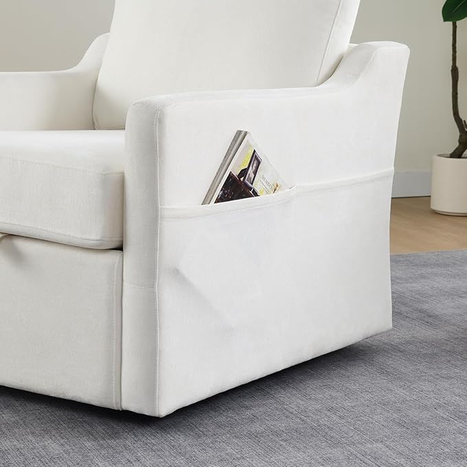 30 White Oversized Swivel Barrel Accent Chair with USB Charging &amp Under-Seat Storage360° Rotating Comfy Reading Arm Chair with Chenille Upholstered for NurseryLiving Room &amp Office(White)