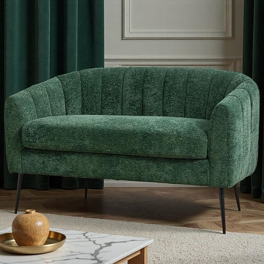 50.2 inch Green Chenille LoveseatSmall Loveseat for Small Spaces with Metal LegsCompact Couch with Comfortable Backrest and ArmrestSmall 2 Seater Couch for Living Room and Bedroom
