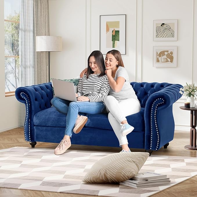 61W Mid Century Modern Chesterfield CouchUpholstered Velvet Loveseat Sofa with Button Tufted &amp Rolled ArmrestsDeep Seat Comfy Sofa with Nailhead Trim &amp Gourd Legs for Living RoomApartment(