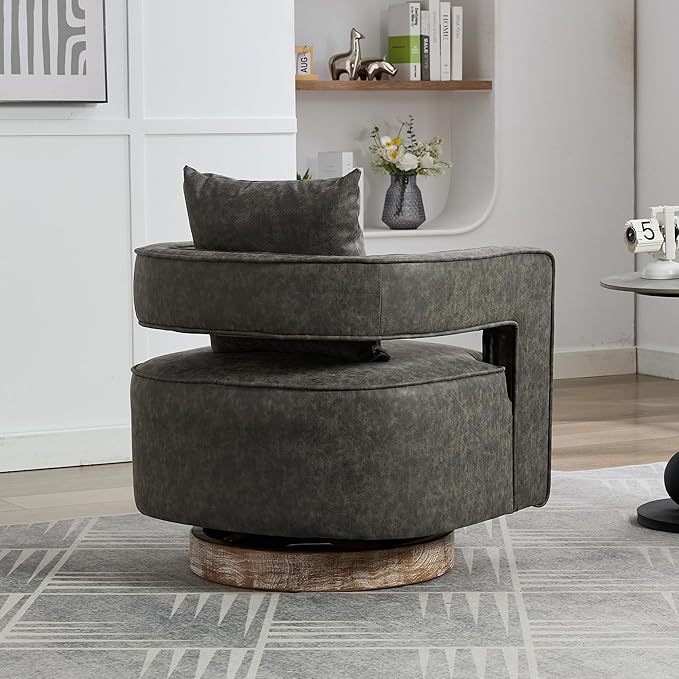 KEIKI Swivel Accent Chair Comfy Sofa Chair with Open Back Club Chair Leisure Arm Chair for Lounge for Nursery Bedroom Living Room Hotel Office Gray