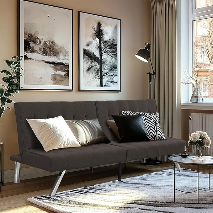 Convertible Sofa Bed Adjustable Couch Sleeper - Fabric Loveseat Futon Bed with Breathable Chenille Metal Legs and Adjustable Lounge - Perfect for Compact Living Space