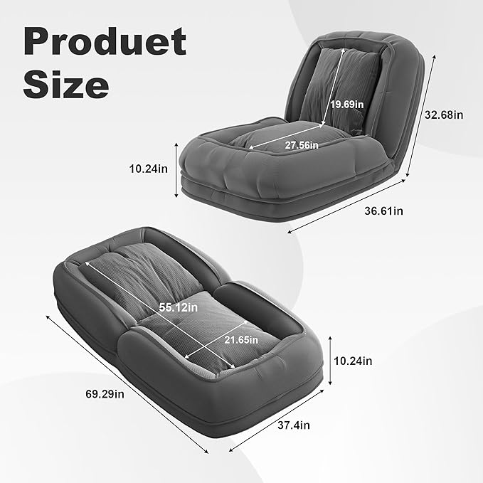 Modern Folding Lazy Sofa Bed Human Dog Bed for Adults with Soft Pillows Upholstered Floor Lounge Chair with5 Adjustable Position for Living Room Bedroom