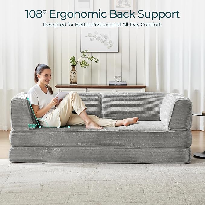 LINSY HOME 79'' Convertible Sofa Bed - Sleeper Sofa Compression Folding Loveseat Sleeper - Foldable Corduroy Couch Bed for Living Room Bedroom - Modular Sectional Compressed Sofa in Box Grey