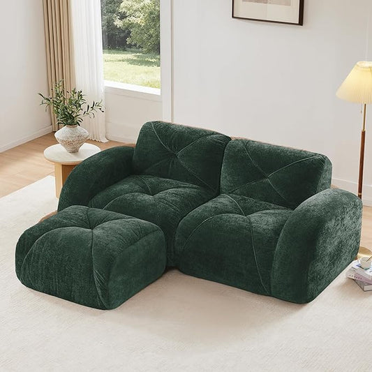 Boneless Couch Modular Sectional Sofa 80.3 Sectional Couches for Living Room Upholstered Cloud Couch Retro Velvet Floor Sofa with Ottoman Deep Seat Loveseat for BedroomGreen