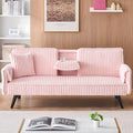 72” Corduroy Futon Sofa Bed with Pillows Modern Convertible Futon Couch with 2 Cup Holders&amp Metal Legs for Small Spaces Living Room Solid Wood Frame (Pink)