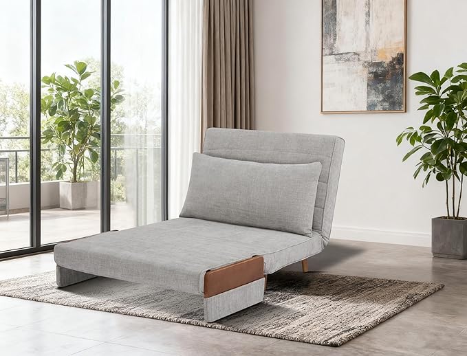 3 in 1 Sleeper Chair Bed Foldable Convertible Chair with Armrest Thickened Cushion and Sponge OTE Fabric Adjustable Backrest Upholstered Accent Sofa for Apartment/Bedroom/Office - Dark Grey