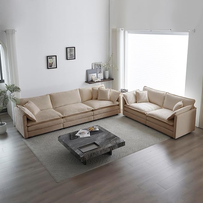 mikibama Luxury 2 Piece Cloud Couches Set Modern Upholstered Chenille 3 Seater and Loveseat Sofa Set with 9 Pillow for Living Room Bedroom Office Apartment Light Coffee