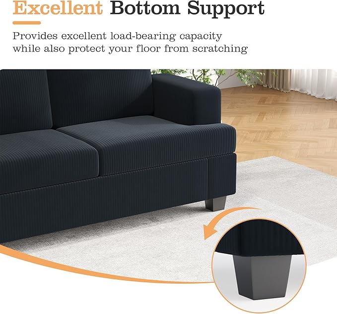 Apicizon Modern Loveseat &amp 3-Seater Sofa Set of 3 Corduroy Couch 3 Piece Sofa Set for Living Room Modern Lounge Sofa Couches for Apartment Lounge Black Corduroy