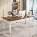 Tribesigns 62-Inch Computer Desk Large Office Executive Desk with Solid Wood Legs Modern Simple Laptop Desk Study Writing Table Workstation Furniture for Home Office Rustic Brown &amp Cream White