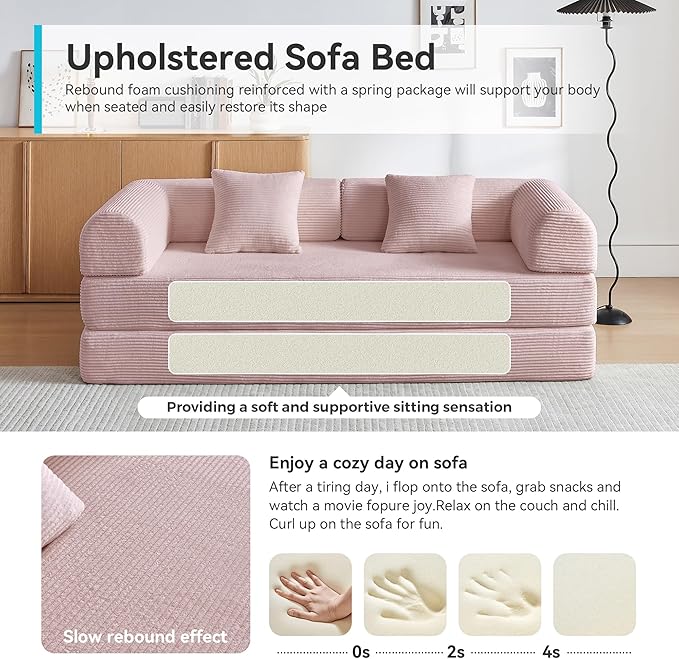Compression Sofa Cloud Sectional SofaSofa Bed Boneless Modular Sectional Sofa with 2 Pillow Comfy Fluffy Couch with Futon Bed Perfect for Living Room Small Space