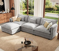 ELUCHANG 113 L Shaped Sectional Couch Comfy Cloud Modular Sectional Sofa with Movable Ottoman 4-Seat Deep Seat Modern Cloud Sofa Couches for Living Room Bedroom and Apartment Chenille Grey