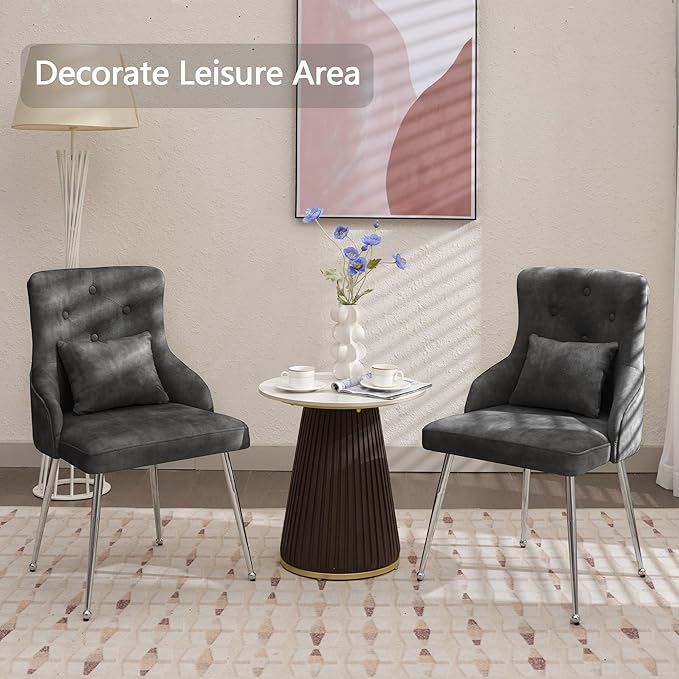 Velvet Vanity Chairs Upholstered Makeup Accent Reading Chair Office Desk Vanity Stool Chairs with Metal Legs for Kitchen Bedroom Living Room Dark Grey