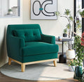 LINSY Accent Lounge Chair Large Velvet Reading Chair with Wood Base and Lumbar Pillow Mid Century Modern Armchair Cozy Single Sofa for Reading Room Living Room Bedroom Apartment Office Green
