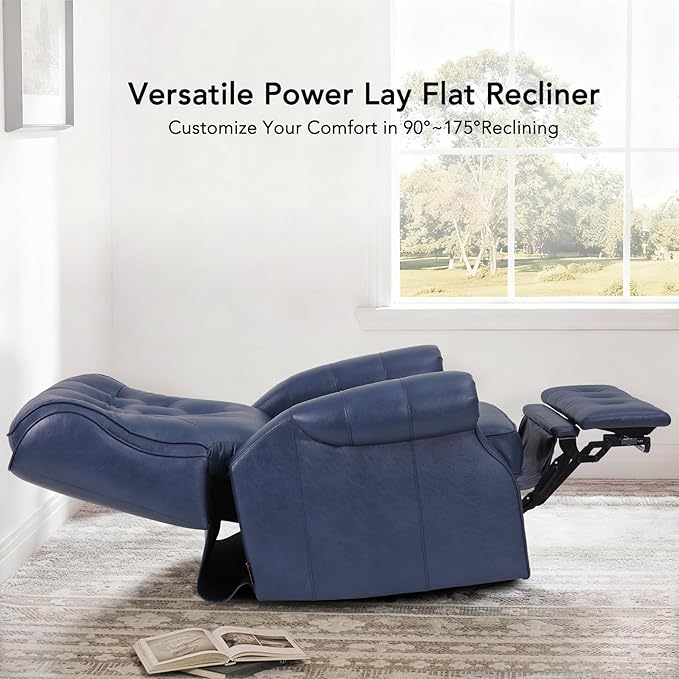 EONIX Dual Motor Lay Flat Power Recliner Chair Mid Century Wingback Recliner with Independent Adjustable Backrest and Extended Footrest 400lbs Heavy Duty Breathable Faux Leather Navy Blue