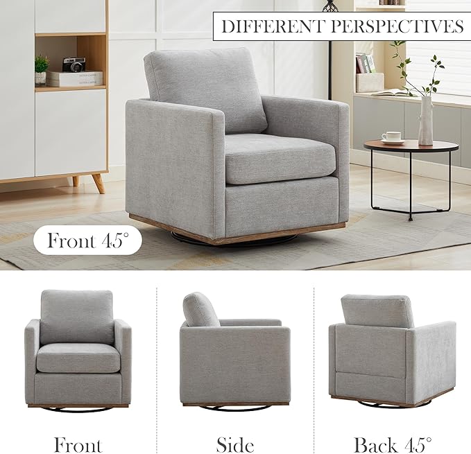 Aoiy &amp Wifon 30.7 W Swivel Accent Chair Set of 2 Mid Century Modern Swivel Chairs for Living Room Comfy Small Accent Chair Wavy Chenille Light Gray