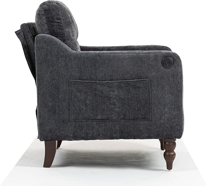 Ball &amp Cast Mid-Century Accent Chair for Living RoomReading Chair for Bedroom with USB Ports&ampSide PocketModern Accent Arm Chair W/Wide Backrest&ampRetro Wood LegsChenille Upholstered Comfy
