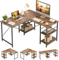 Bestier L Shaped Desk with Shelves 86.6 Inch Reversible Corner Computer Desk or 2 Person Long Table for Home Office Large Gaming Writing Storage Workstation P2 Board with 3 Cable Holes Rustic Brown
