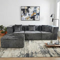 · REDEARTH · 4-Seater Modular Velvet Sectional Sofa No-Assembly L-Shaped Compressed Couch in a Box with Ottoman Boneless Modular System in Plush Velvet for Living Room (3-Seater + Ottoman)Dark Gray