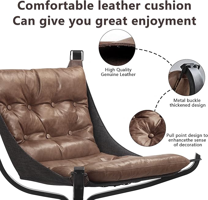 Living Room Chairs Genuine Leather Butterfly Chair Handmade Iron Frame Reading Chair Vintage Chair for Study Room Reading Bedroom Living Room Office