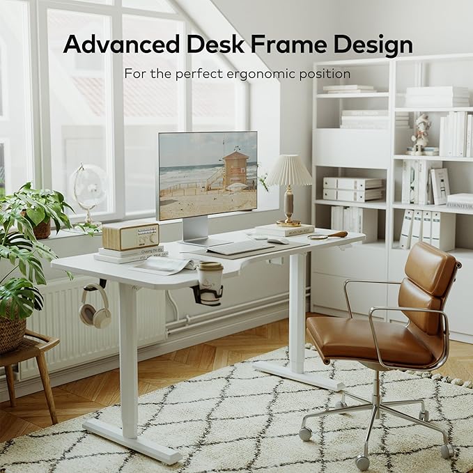 FEZIBO Height Adjustable Electric Standing Desk 44 x 24 Inches Small Stand up Table Sit Stand Home Office Desk with Splice Board White