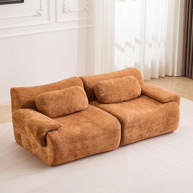 79.6 Boneless Couches for Living Room Set Cloud Modular Sectional Sofa in a Box Memory Foam Modern Couch Big Comfy Compressed Sofas Loveseat for Small Spaces Bedroom Apartment Brown