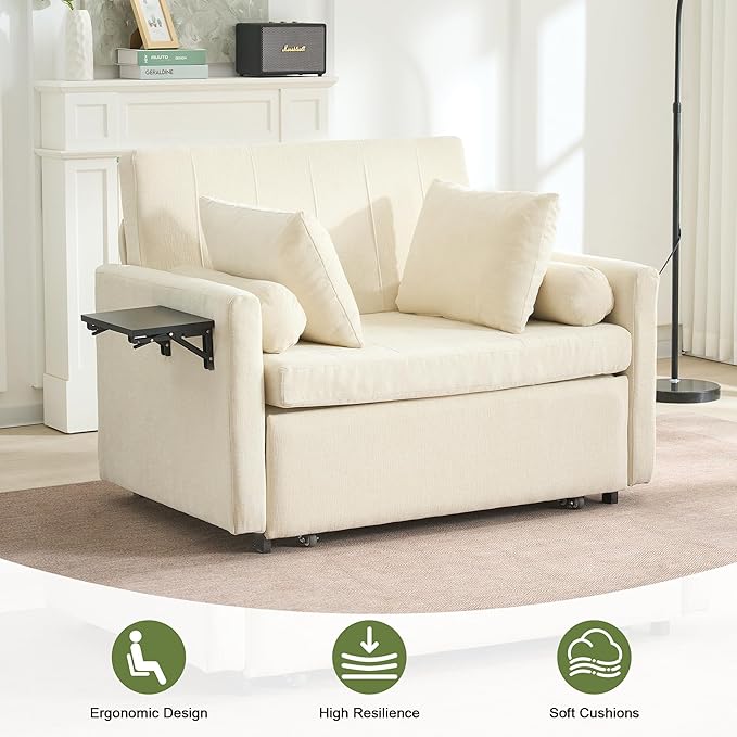 45 Oversize 3-in-1 Sleeper Chair 75 Long Pull-Out Sleeper Sofa Bed with Wing Table and Side Pocket for Living Room Bedroom Small Space Beige