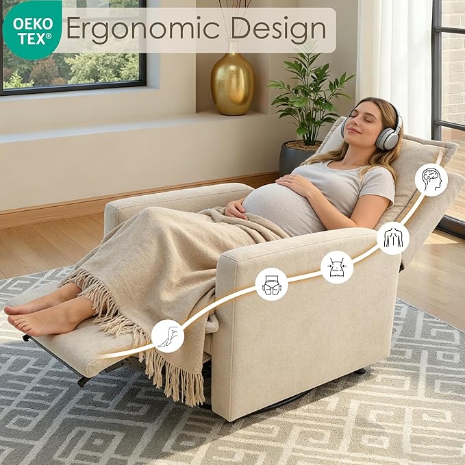 Nursery Glider Recliner Rocking Chair Modern Adult Nursery Recliner High Back Nursery Swivel Rocker Recliner for Nursery Living Room Bedroom and RV