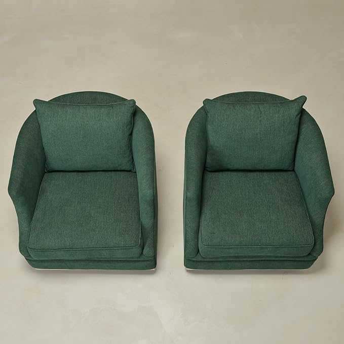 KINWELL 31 Wide Linen Fabric Swivel Barrel Chair Set of 2 FSC Certified Upholstered Swivel Armchair with Pillow Back for Living Room Bedroom Fully Assembled (Green)