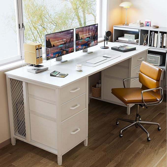 ODK 63 inch Computer Desk with File Drawers Cabinet Modern Office Desk with Large Storage for Home Office Study Gaming White