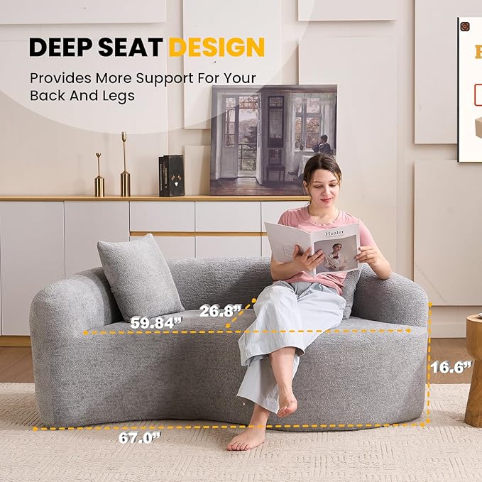 66.9'' Modular Sectional Loveseat Chenille Upholstered Boneless Curved Loveseat with Deep SeatCombination Round Sofa for Coffee Shop Game Room Office (Gray 66.9 Inch)