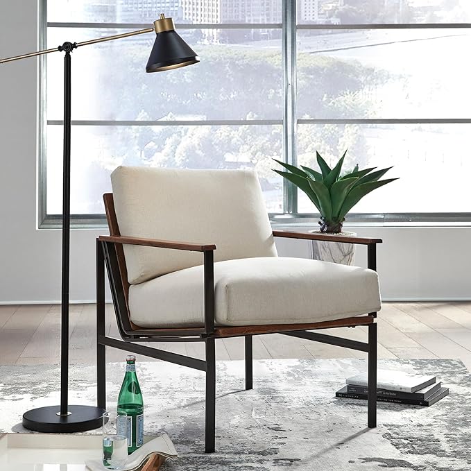 Signature Design by Ashley Tilden Mid-Century Modern Accent Chair Ivory &amp Black