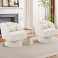 Swivel Barrel Chair - Velvet Upholstered Modern Armchair with Striped Backrest &amp Plush Padding Round Lounge Chair for Living Room Bedroom (Beige-Corduroy-(2 Pcs))