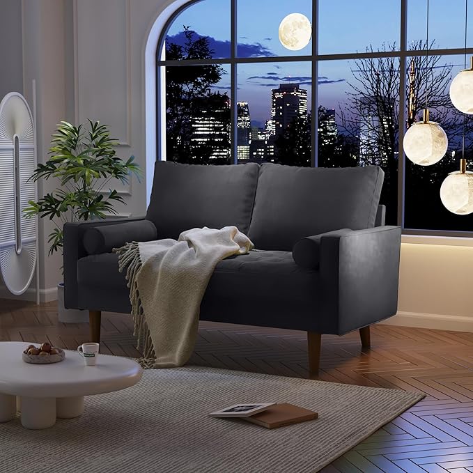 SILKIR Velvet Loveseat Sofa Love Seats Furniture for Small Spaces Mid-Century Modern Loveseats for Living Room Love Seat Couch 58 Inches Grey