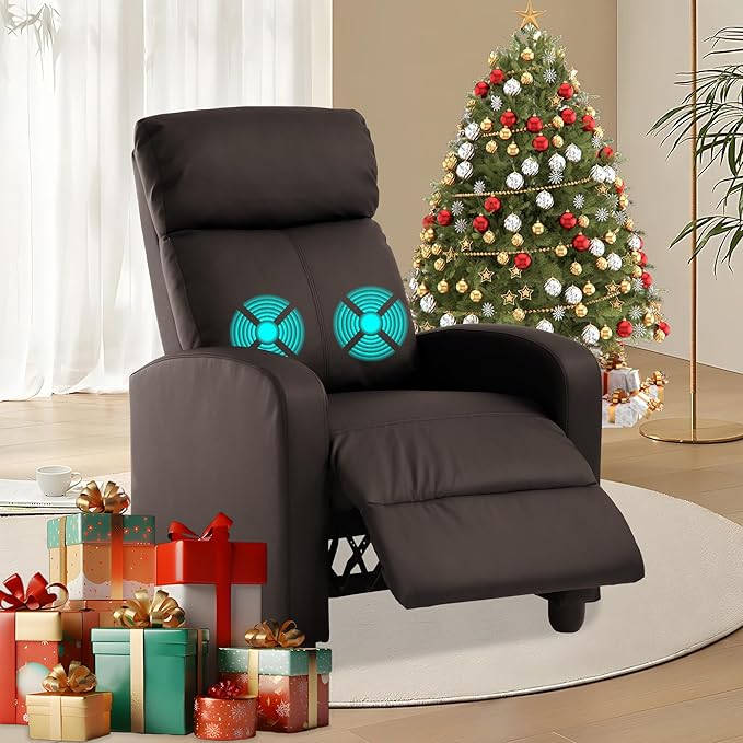 Massage Recliner ChairHome Theater Seating Single Sofa for AdultsReclining Seat with Backrest and FootrestModern PU Leather Wingback Seating for Living RoomOfficeApartment - Brown
