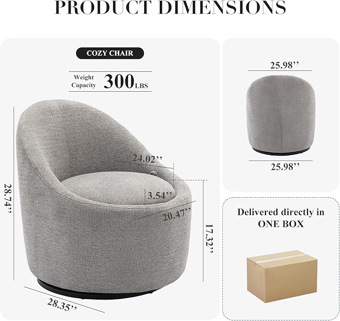 COLAMY Modern Swivel Accent Chair with Hidden Storage 360° Barrel Swivel Chair Small Swivel Armchair for Living Room/Bedroom LightGrey