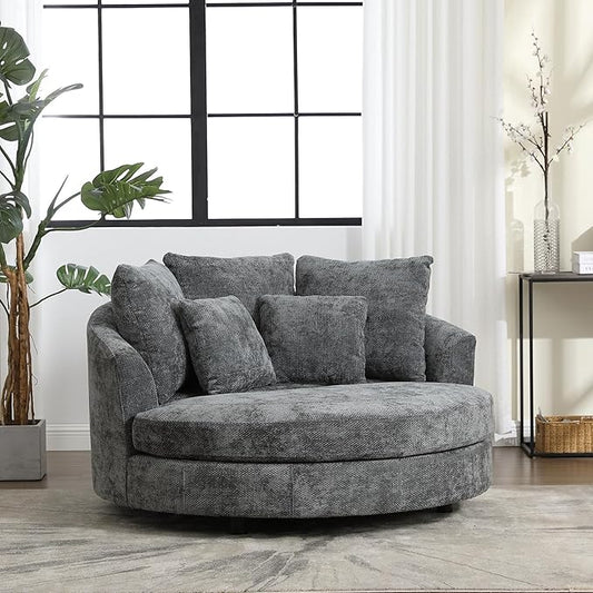 Chifee &amp Vingol 59.8 W Oversized Accent Barrel Chair Large Round Chair with WheelsGrey