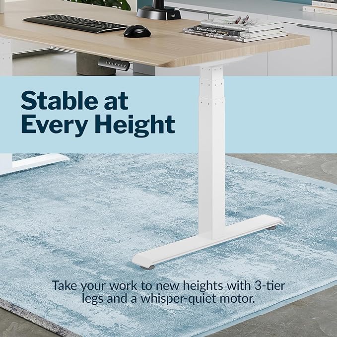 Vari ComfortEdge 72x30 Inch Electric Standing Desk – Height Adjustable Large Office Sit Stand VariDesk with Sloped Edge Memory Presets 180 LB Capacity + Tool-Free Assembly (Light Wood)
