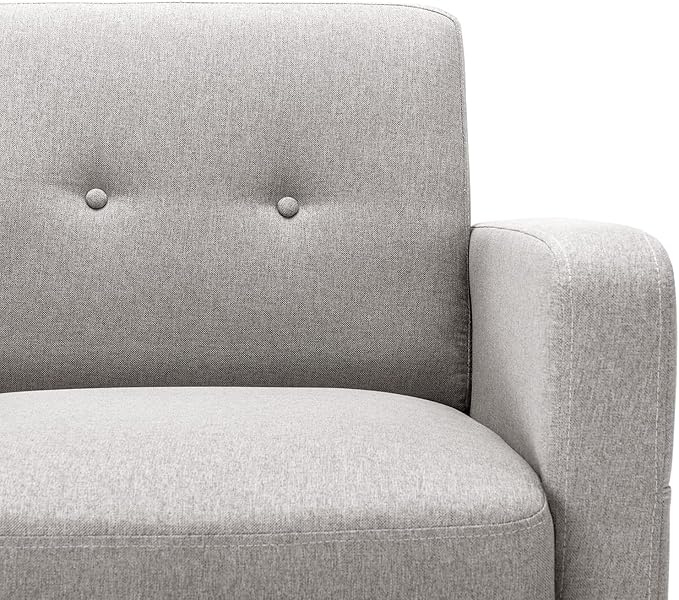 Mellow ADAIR Mid-Century Modern Armchair with Armrest Pockets Tufted Linen Fabric Light Grey