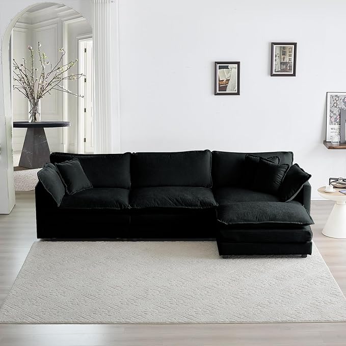 ERYE L-Shaped Sectional Sofa Modern Deep Seat Reversible Chaise Sofa&ampCouch with Movable Ottoman and 5 Pillows Modular Sleeper Upholstered Couch for Living Room Apartment Studio Office