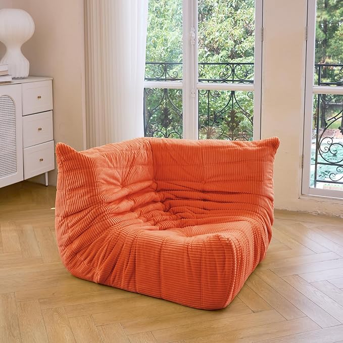 N&ampV Fireside Corner Chair Mid Century Armless Floor Sofa Soft Premium Corduroy Floor Lounge Chair Foam Sofa Accent Chair for Living Room Bedroom and Office (Tangerine)