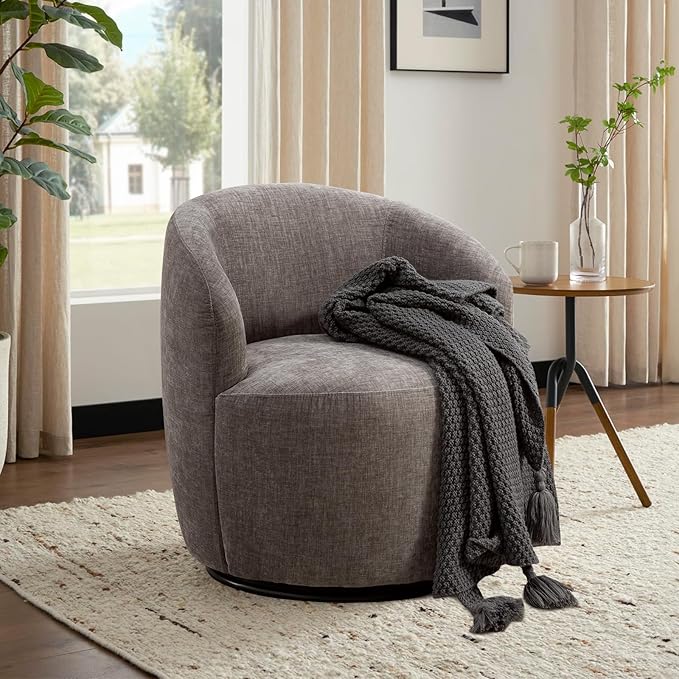Swivel Accent Chair360 Degree Chenille Small Swivel Barrel ChairUpholstered Comfy Arm ChairModern Round Swivel Bucket ChairSingle Sofa Chair for Living RoomBedroomNursery(Grey)
