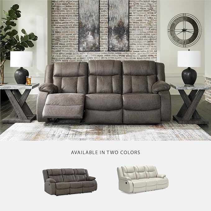 Signature Design by Ashley First Base Contemporary Faux Leather Manual Reclining Sofa Gray