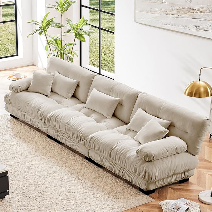 Modular Sectional Sofa 133.8 Oversized 3 Seater Sofa with 5 Pillows Deep Seat Long Sofa Chenille Comfy Soft Cloud Couch for Living Room (Light Coffee 3 Seat)