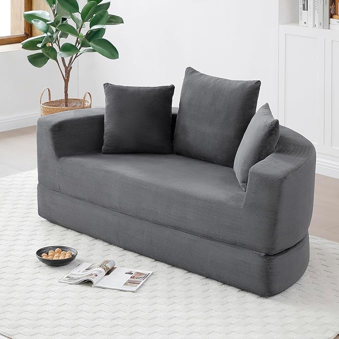 KEIKI 67 Corduroy Convertible Circular Floor Sofa BedMulti-Functional Adjustable Futon Couch for Living Room Bedroom OfficeNo Assembly