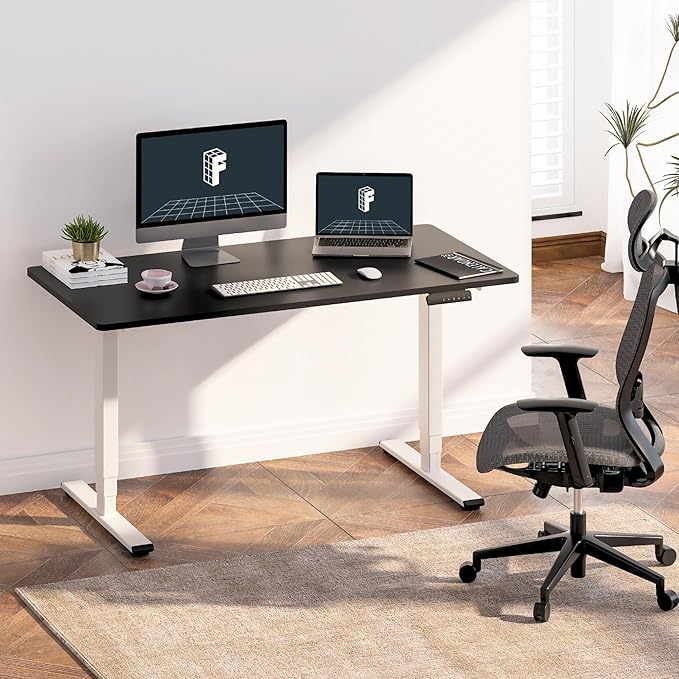 FLEXISPOT E6 3-Stage Dual Motor Electric Standing Desk 55 x 28 Sit Stand Up Desk Holds 220 lbs Adjustable Height w/Memory Presets One-Piece Black Desktop &amp White Frame Ships in 2 Boxes