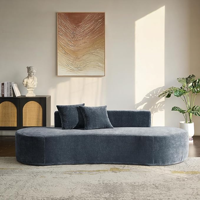 94.5 Boneless Sofa with 2 Pillows 3 Seater Compressed Foam Sofa with Half Moon Design &amp Deep Seat No Assembly Required Modern Cloud Couch for Living Room Blue