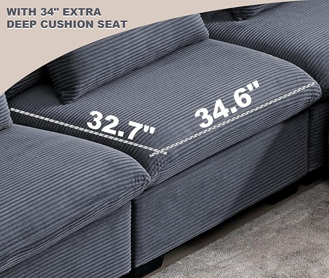 87 Modular Sectional Loveseat Sofa with Storage Ottoman Corduroy 2-3 Seater Couch for Small Spaces Oversized Love Seat Couches for Living Room Bedroom Home Office Sofa with Deep Seats (Dark Grey)